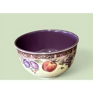 JC Penny Home Collection Multi Fruit Purple Melamine Large Salad Serving Bowl